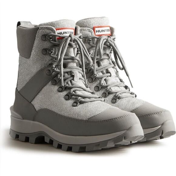 Hunter Glitter Insulated Waterproof Commando Snow Boots Grey US 8 - Picture 1 of 9